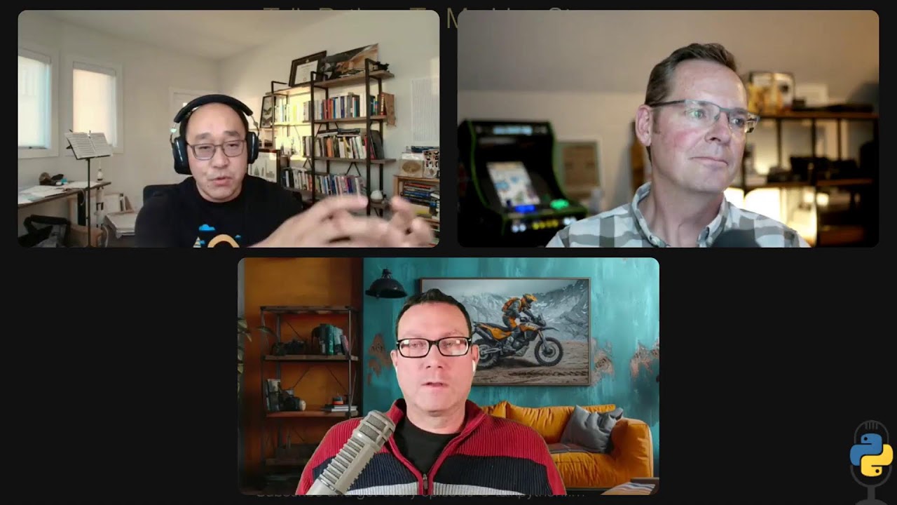 TalkPython's tweet card. Python in 2025 is different. Threads really are about to run in parallel, installs finish before your coffee cools, and containers are the default. In this episode, we count down 38 things to learn...