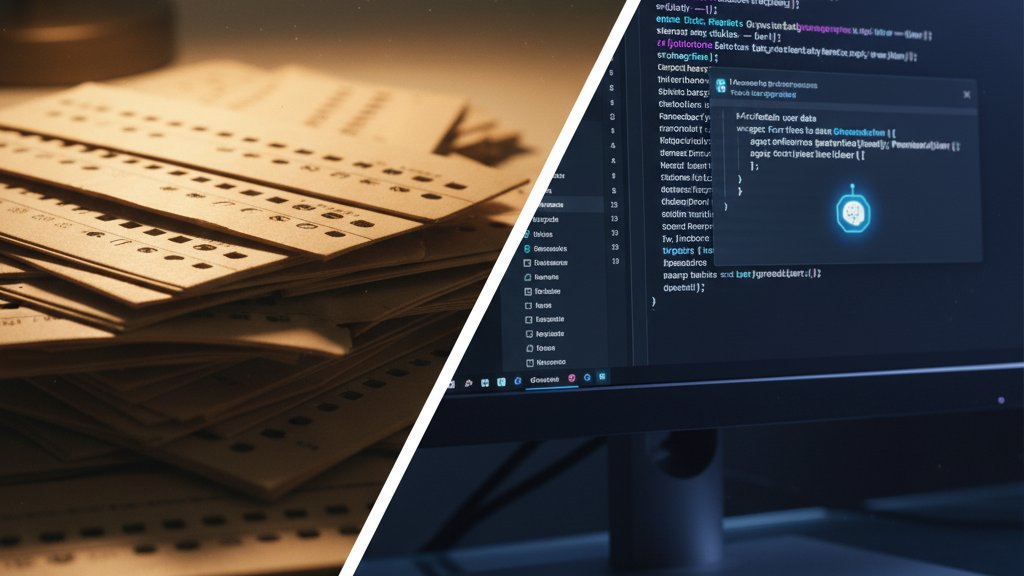 patelmiliniam's tweet card. Imagine arriving at work and being handed a stack of punched cards. One dropped card, one ruined morning.