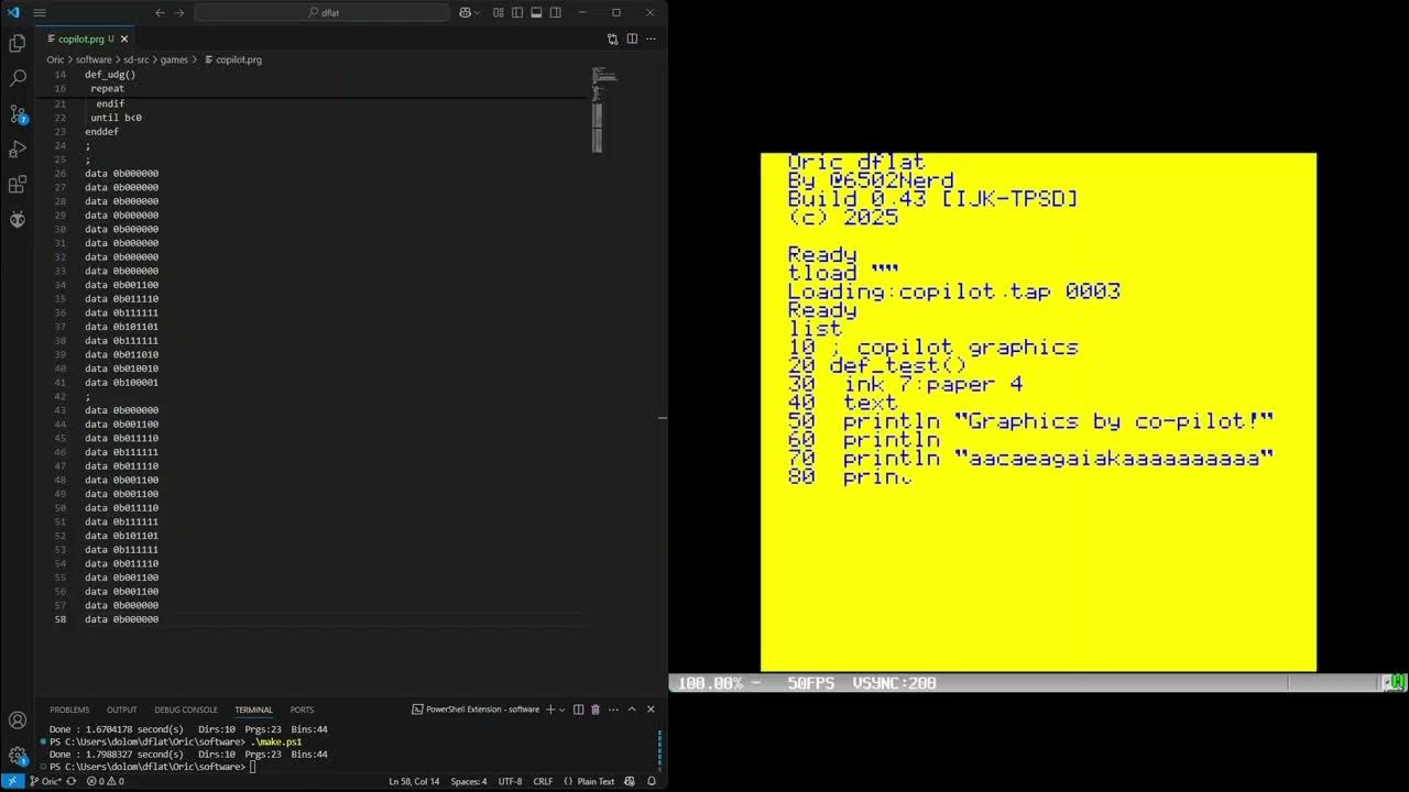 6502nerd's tweet card. Generate 8-bit Oric-1 graphics using Copilot!