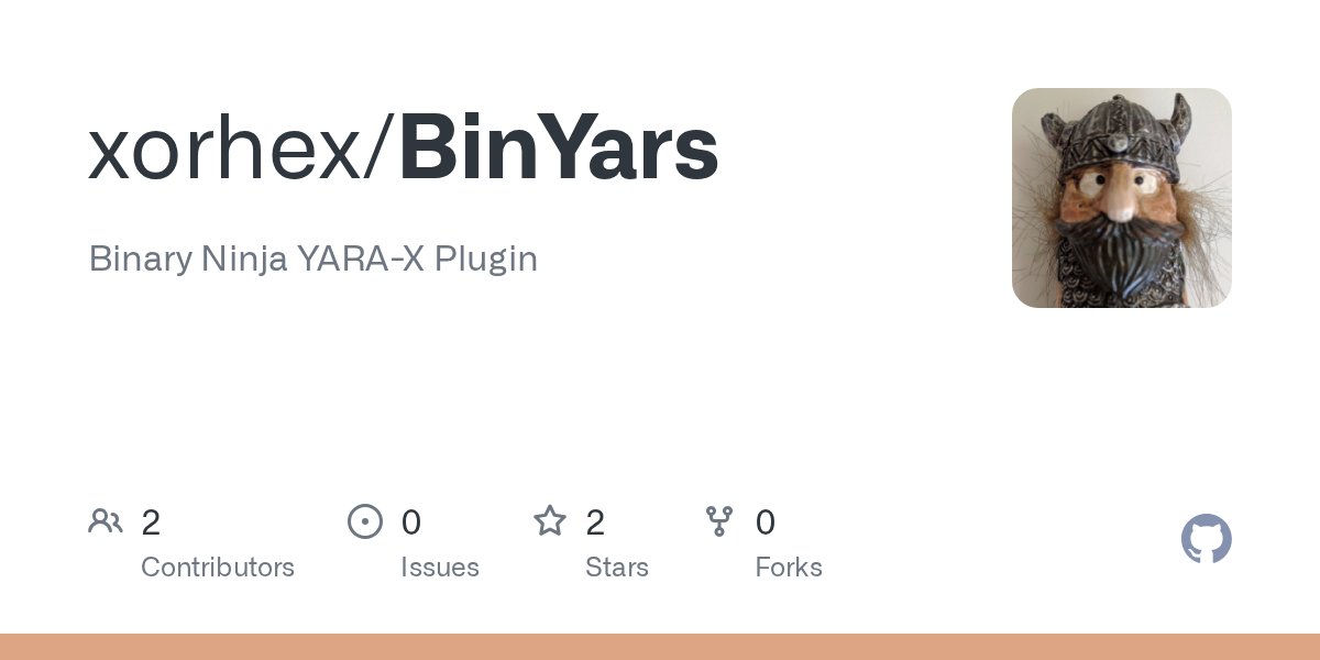 xorhex's tweet card. Binary Ninja YARA-X Plugin. Contribute to xorhex/BinYars development by creating an account on GitHub.