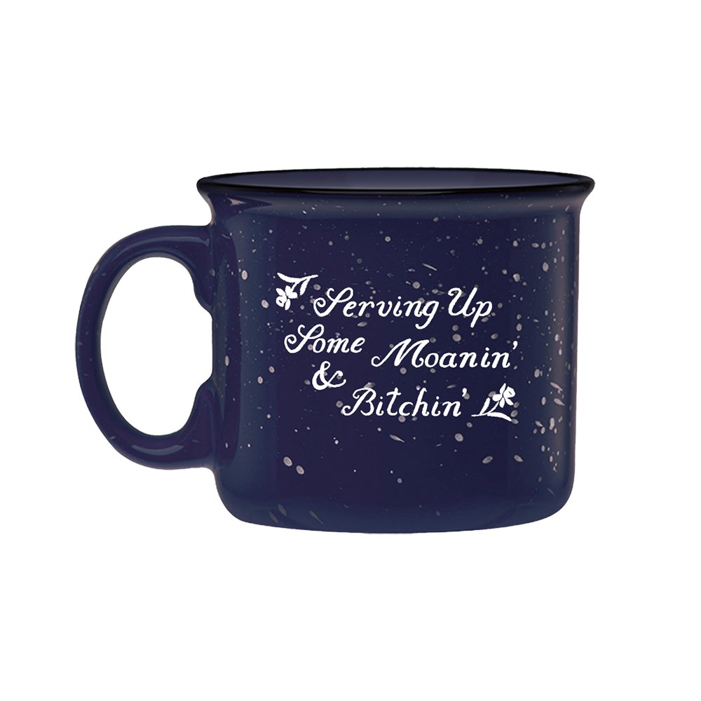 sabrinabot_py's tweet card. does your throat get dry from all that moaning and bitchin'? make sure to fill up your mug with your favorite drink to continue on! blue 14 oz ceramic mug with printed graphic. hand wash only spotify...
