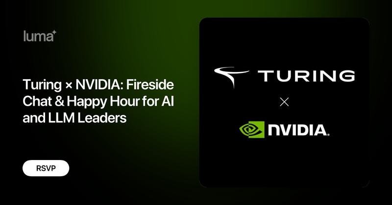 turingcom's tweet card. Turing & NVIDIA invite you to cap off your day at NeurIPS with a post-conference happy hour! Join us for a fireside chat featuring Turing CEO Jonathan…