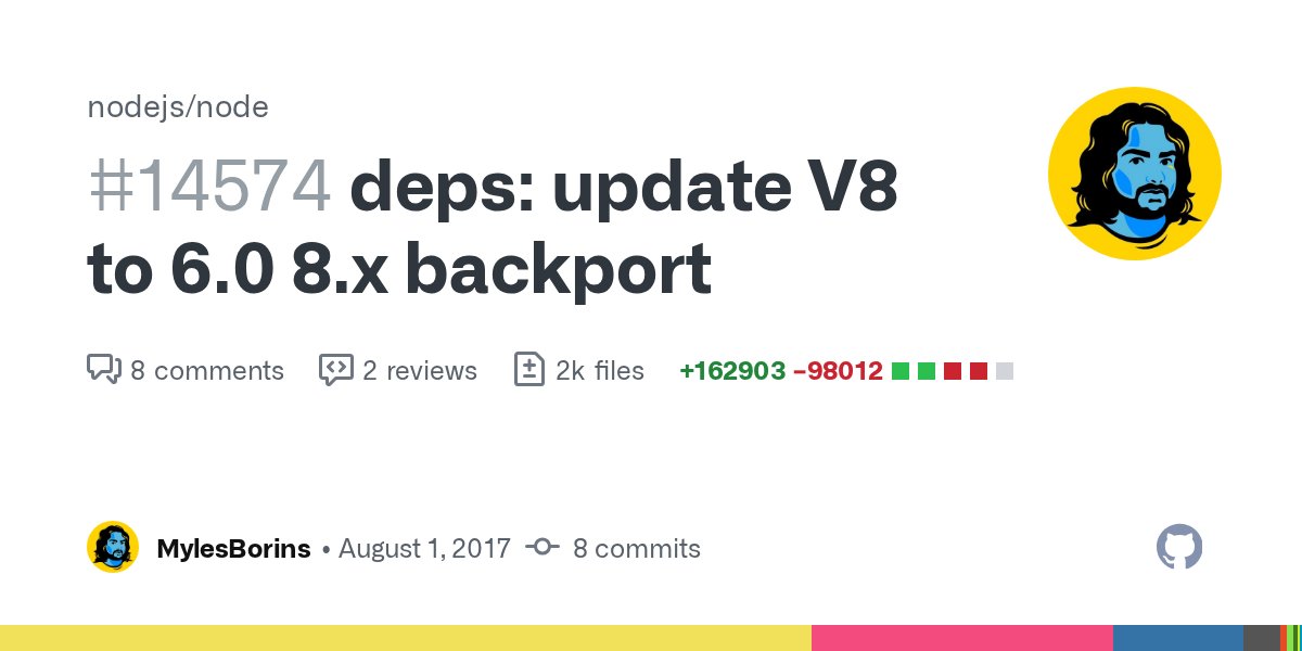 MylesBorins's tweet card. This is a backport of #14004 to 8.x-staging updating V8 to 6.0. This enables Turbo Fan + Ignition 🎉🎉🎉🎉