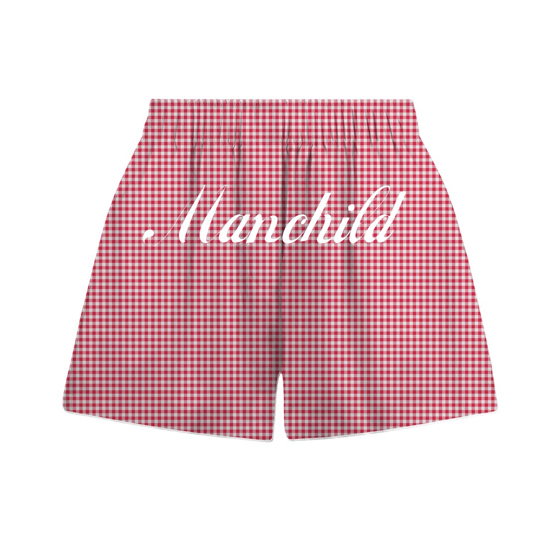 sabrinabot_py's tweet card. Did you just say you’re finished? Red checker boxers featuring SC woven label on wearer's front waistband and "Manchild" printed on back. Depiction of this product is a digital rendering and for...