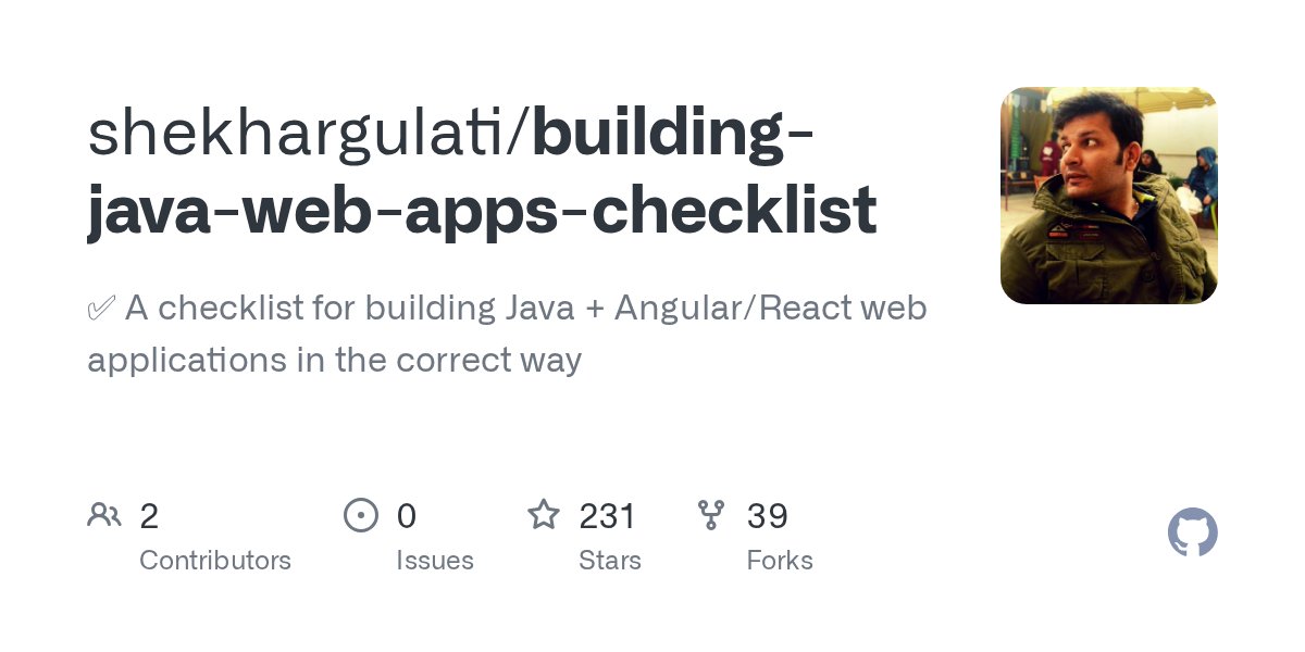 java's tweet card. ✅ A checklist for building Java + Angular/React web applications in the correct way - shekhargulati/building-java-web-apps-checklist
