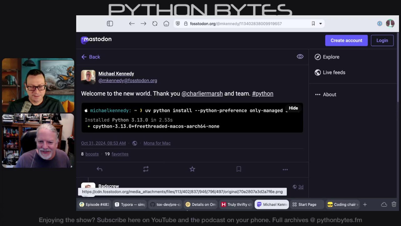 pythonbytes's tweet card. News and announcements from the Python community for the week of Nov 4th, 2024