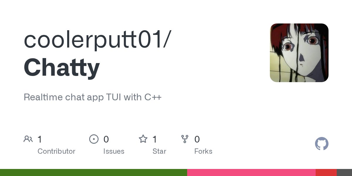 coolerputt's tweet card. Realtime chat app TUI with C++. Contribute to coolerputt01/Chatty development by creating an account on GitHub.
