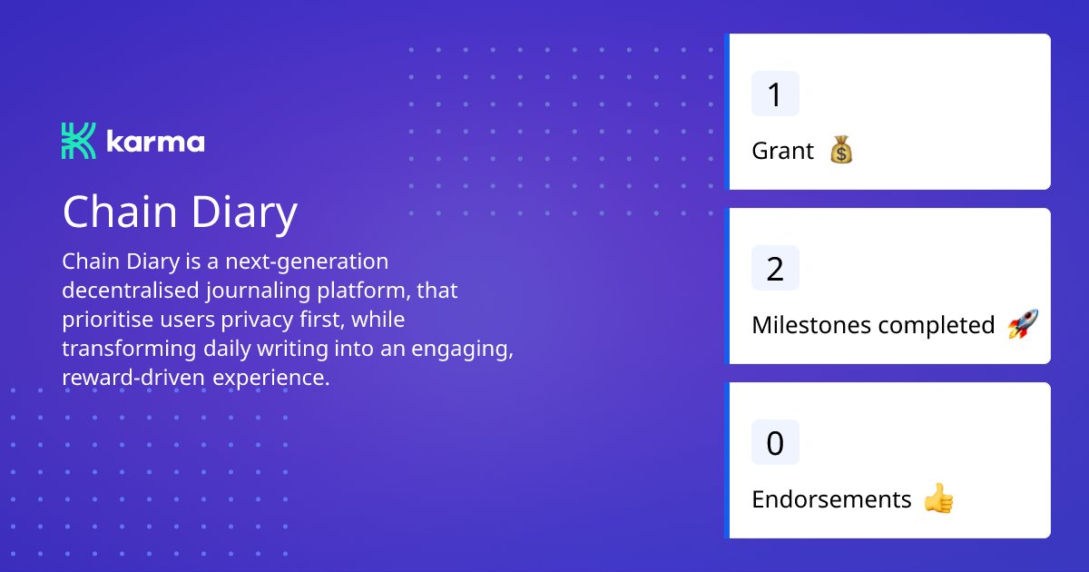 karmahq_'s tweet card. Chain Diary is a next-generation decentralised journaling platform, that...
