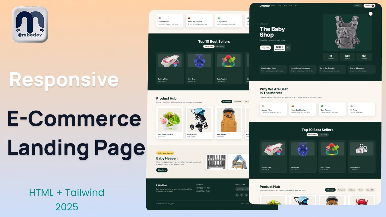 kd_mbedobe's tweet card. E-Commerce Landing Page with Tailwind CSS — Baby Shop UI