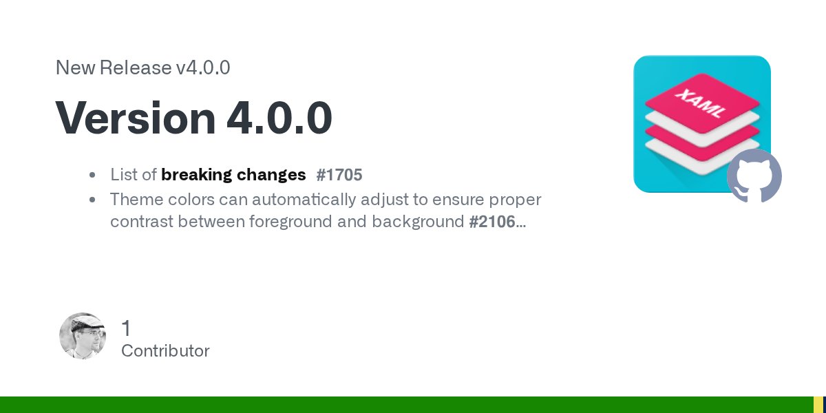 kitokeboo's tweet card. List of breaking changes #1705 Theme colors can automatically adjust to ensure proper contrast between foreground and background #2106 DraweHost now has opened/closed events. #2139 C# 8 Nullable Re...