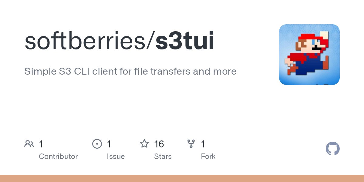 grajo's tweet card. Simple S3 CLI client for file transfers and more. Contribute to softberries/s3tui development by creating an account on GitHub.
