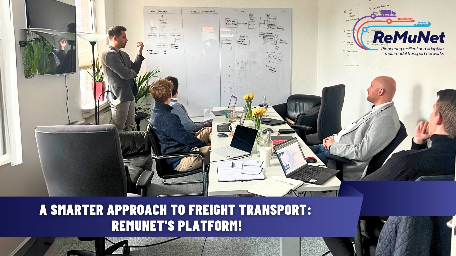 ReMuNetProject's tweet card. Last week, ReMuNet held a productive workshop at the 4PL offices in Rotenburg, bringing together FIR an der RWTH, 4PL, PTV, MANSIO, and VEDIA. The