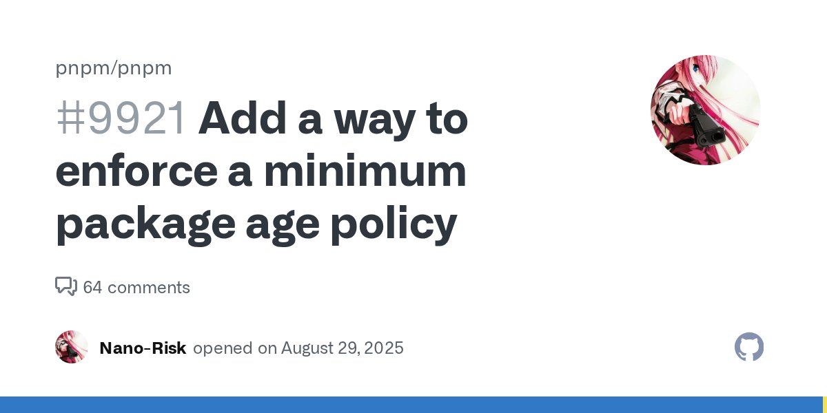 reinmarpl's tweet card. Contribution I'd be willing to implement this feature (contributing guide) Describe the user story Recents attacks on multiple popular packages, most notably nx earlier this week, have highligh...