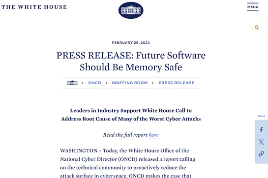 termoshtt's tweet card. 米ホワイトハウスの国家サイバー局長室（The White House Office of the National Cyber Director：ONCD）は、サイバー空間における攻撃対象領域を積極的に削減する目的で、テクノロジーコミュニテ...