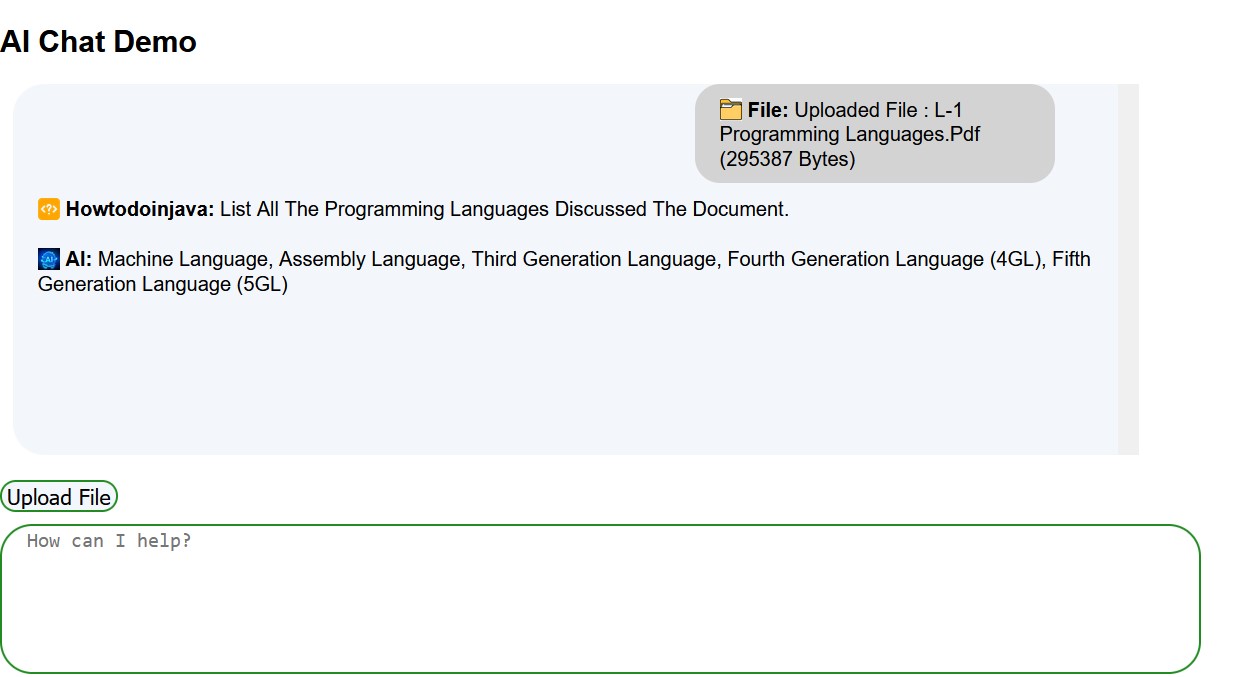 HowToDoInJava's tweet card. Learn to build a fully functional chatbot application (with UI) with RAG (Retrieval-Augmented Generation) capabilities using Spring AI and Spring Web.