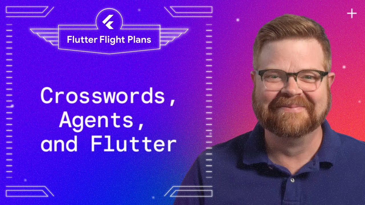 FlutterDev's tweet card. Crosswords, Agents, and Flutter