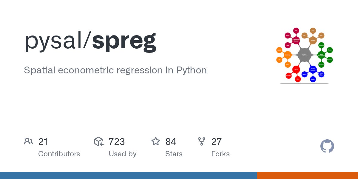 pedrov_amaral's tweet card. Spatial econometric regression in Python. Contribute to pysal/spreg development by creating an account on GitHub.