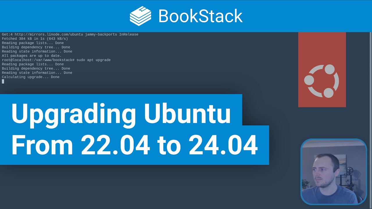 bookstack_app's tweet card. Upgrading a BookStack Install From Ubuntu 22.04 to 24.04