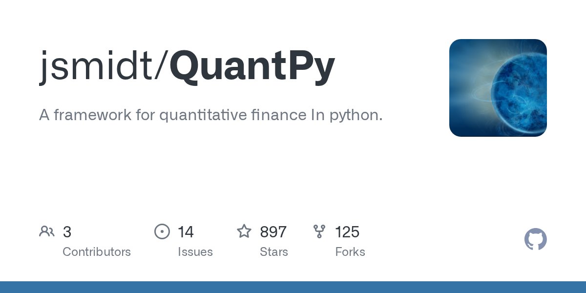 pyquantnews's tweet card. A framework for quantitative finance In python. Contribute to jsmidt/QuantPy development by creating an account on GitHub.