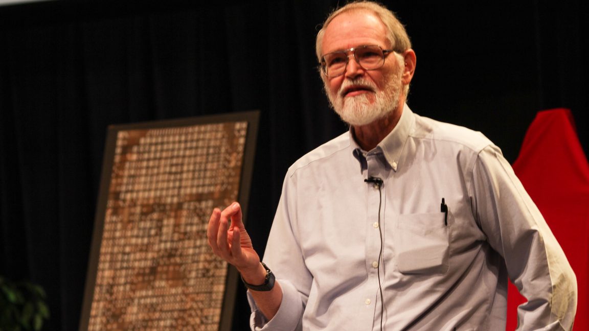 pijul_org's tweet card. Co-creator of core Unix utility, now 80, just needs to run a few more tests.