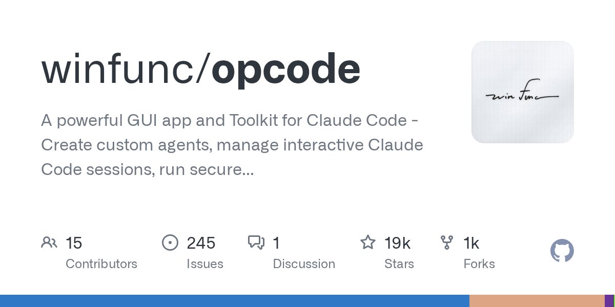 ghibi's tweet card. A powerful GUI app and Toolkit for Claude Code - Create custom agents, manage interactive Claude Code sessions, run secure background agents, and more. - winfunc/opcode
