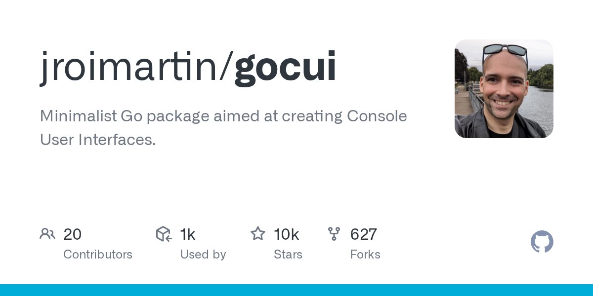GolangRepos's tweet card. Minimalist Go package aimed at creating Console User Interfaces. - jroimartin/gocui