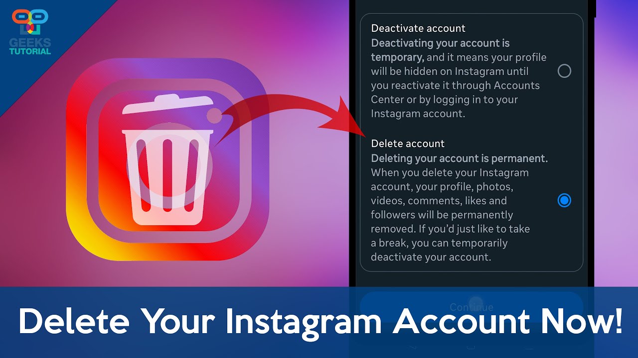 GeeksTutorial's tweet card. How to Delete Instagram Account Permanently | 2025