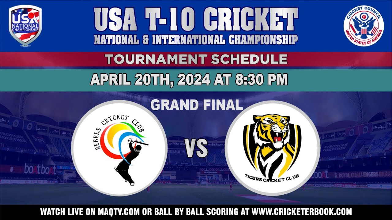 CcusaInfo's tweet card. LIVE FINAL USA T-10 CRICKET NATIONAL CHAMPIONSHIP 2024 Rebels CC Vs...
