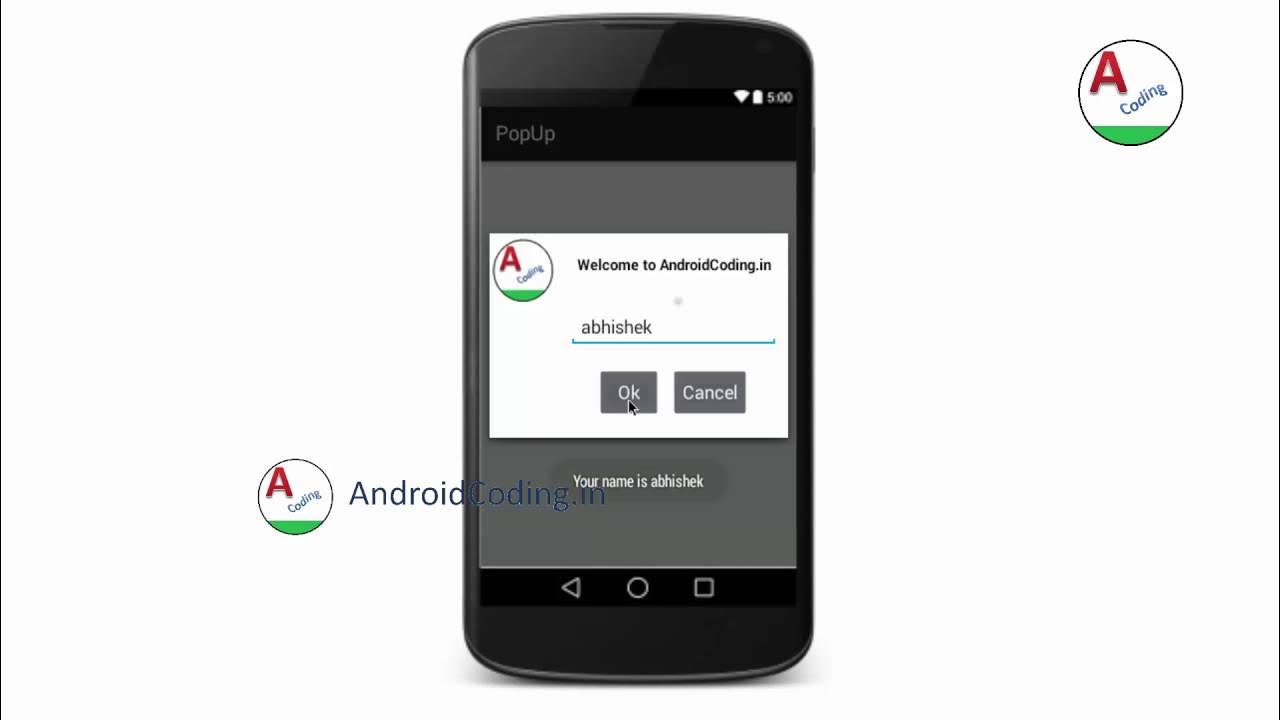 AndroidCodingin's tweet card. Android tutorial on popup box | popup window