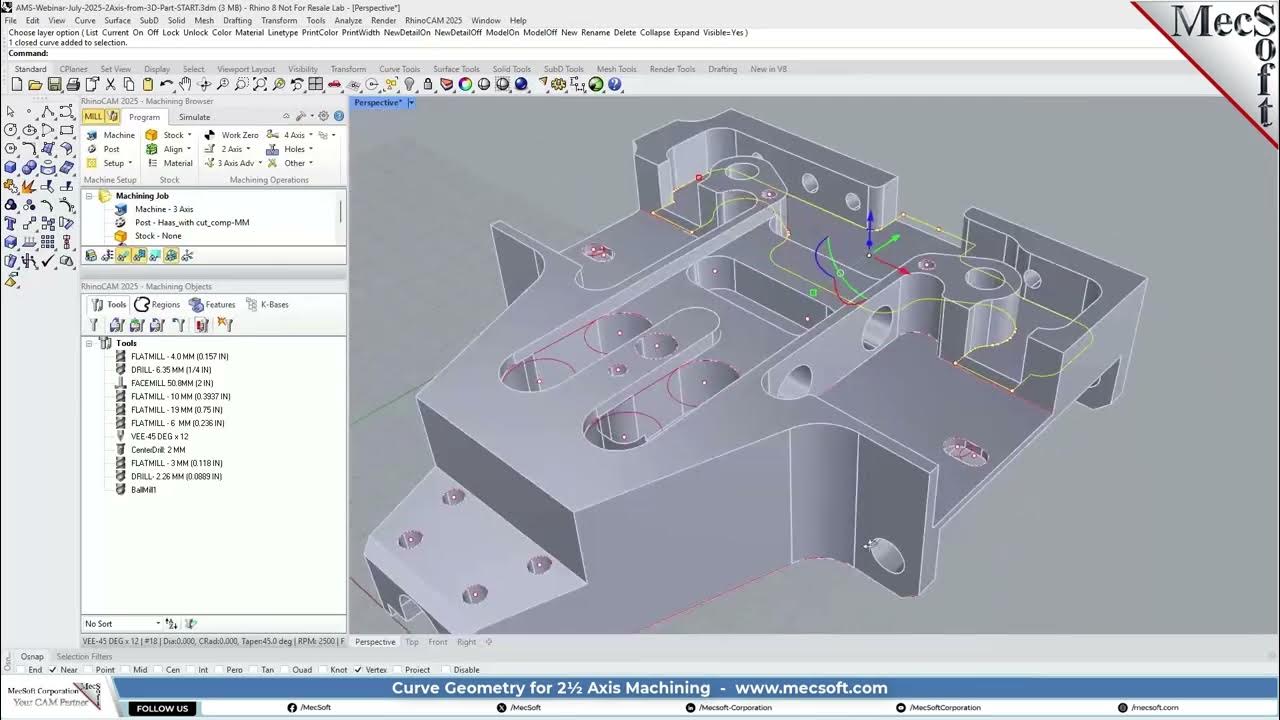 MecSoft's tweet card. Reviewing 3D Curve Geometry for 2½ Axis Machining
