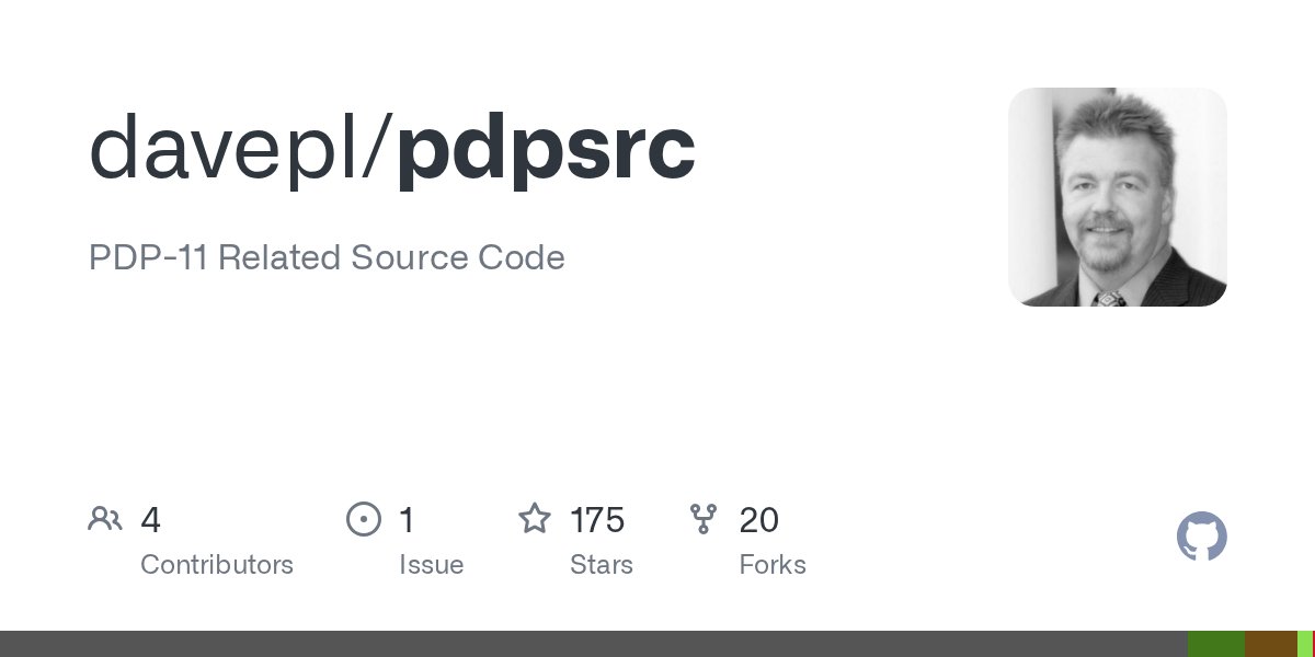 davepl1968's tweet card. PDP-11 Related Source Code. Contribute to davepl/pdpsrc development by creating an account on GitHub.