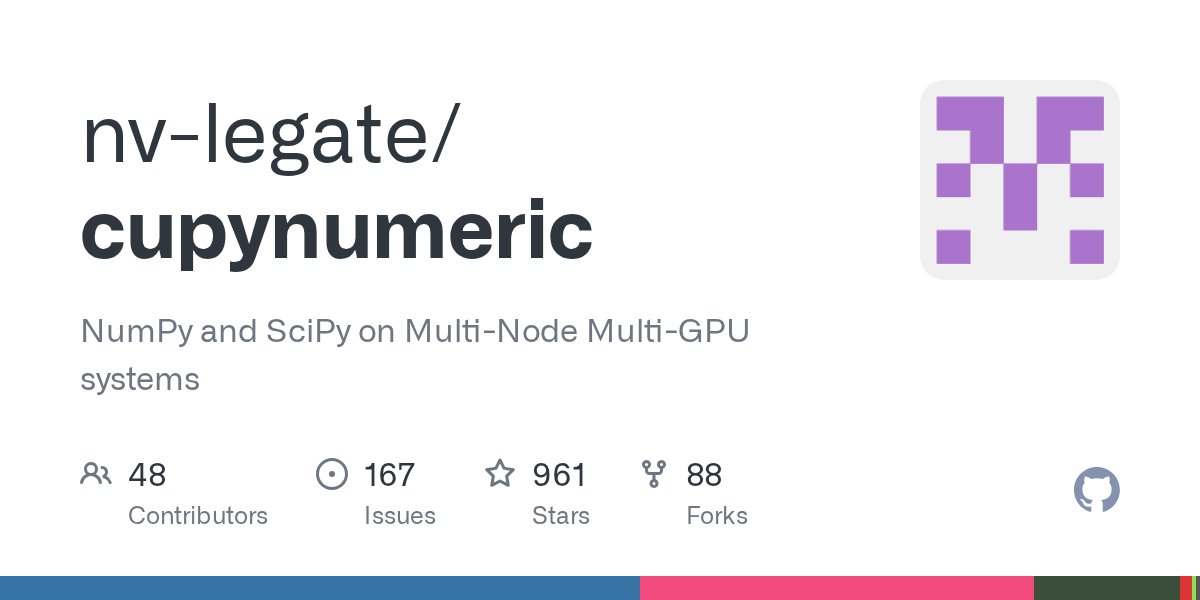 cocoinit23's tweet card. NumPy and SciPy on Multi-Node Multi-GPU systems. Contribute to nv-legate/cupynumeric development by creating an account on GitHub.