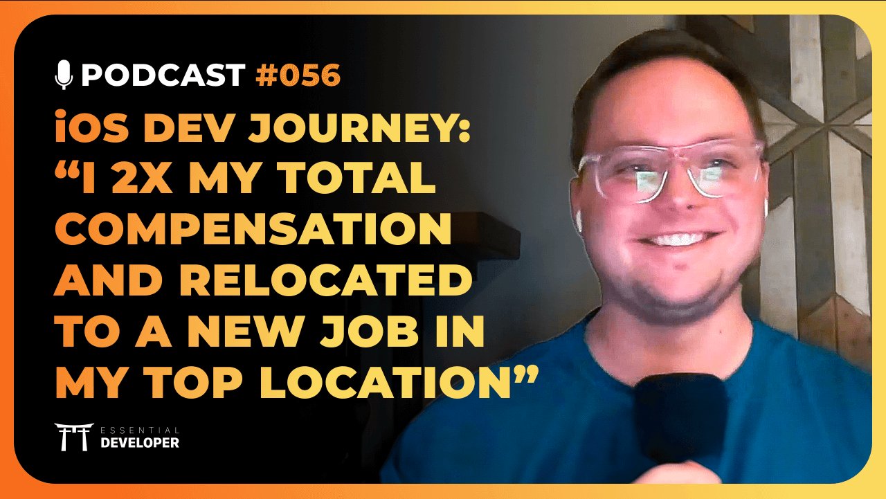 essentialdevcom's tweet card. Our guest today is John Gers, a student of the iOS Lead Essentials program who managed to escape a career plateau, bypass impostor syndrome, double his total compensation and relocate to a new job in...