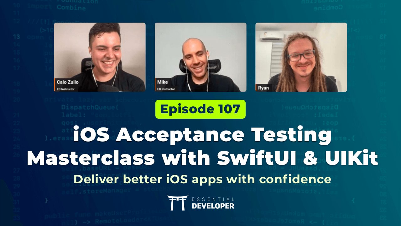essentialdevcom's tweet card. Curious about Acceptance Testing in iOS? 🧑‍💻 To become a complete senior iOS developer and work on big projects with confidence, you should practice Acceptance Testing. Or you may be missing out.