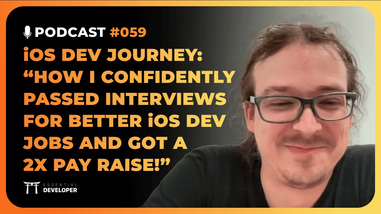essentialdevcom's tweet card. Our guest today is Ryan Stroud, a student of the iOS Lead Essentials program who went from feeling stuck in an unfulfilling, low-paying job and struggling in interviews to becoming a confident senior...