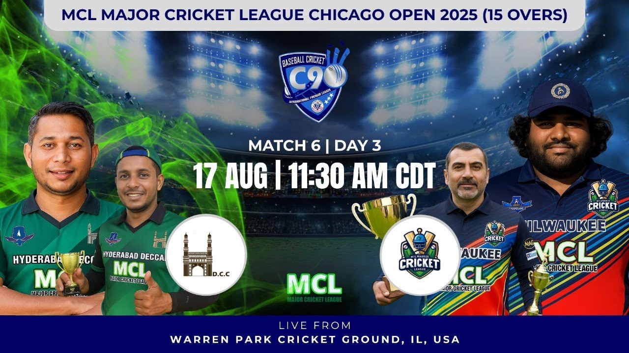 CcusaInfo's tweet card. MCL Major Cricket League – Chicago Open 2025 Match 6 TEAM HDCC Vs...