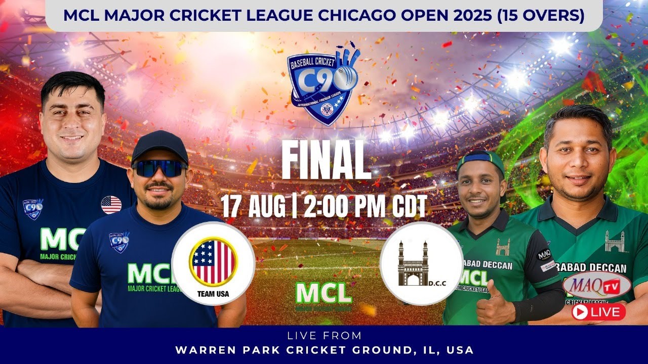 CcusaInfo's tweet card. LIVE MCL Major Cricket League – Chicago Open 2025 FINAL - TEAM USA Vs...
