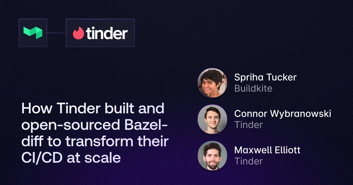 bazelbuild's tweet card. Delivering 93% P100 CI time savings by combining Bazel-diff with Buildkite's dynamic pipelines