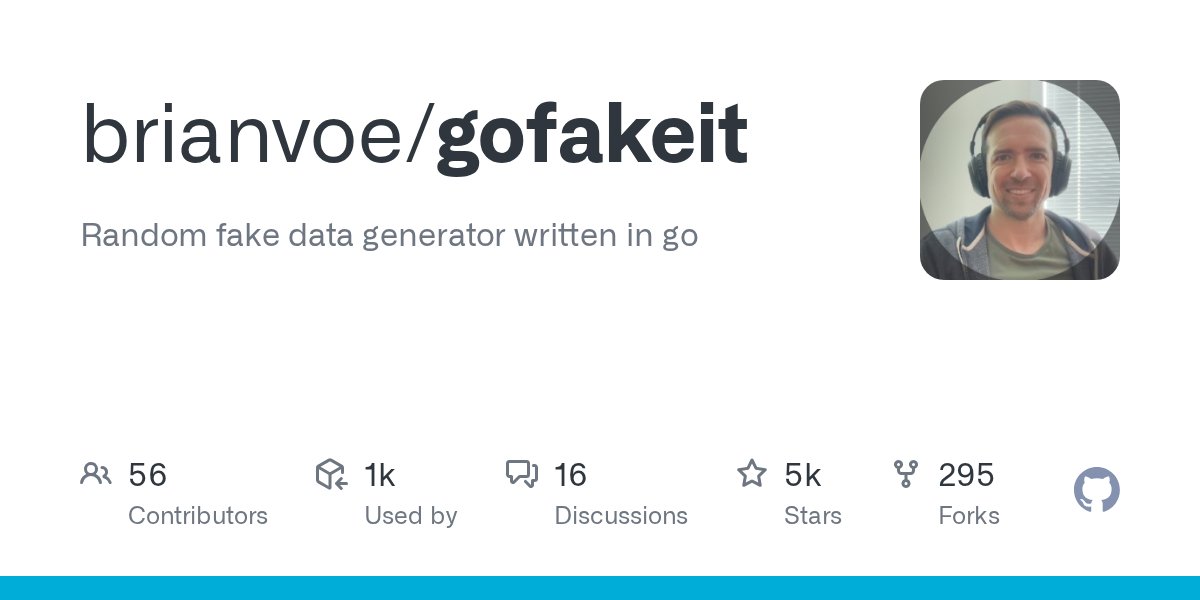 golangweekly's tweet card. Random fake data generator written in go. Contribute to brianvoe/gofakeit development by creating an account on GitHub.