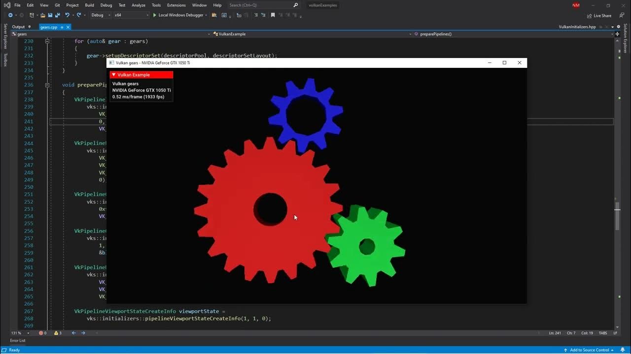 seamlessblend's tweet card. VULKAN API DISCUSSION | gears.cpp 3 | preparePipelines() | Cuda...