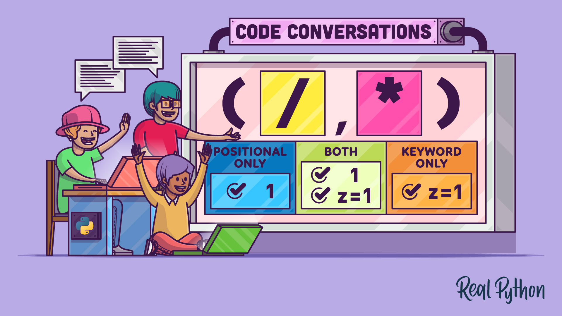 realpython's tweet card. In this Code Conversation video course, you'll explore special function parameters that allow for positional-only arguments, keyword-only arguments, or a combination of the two.