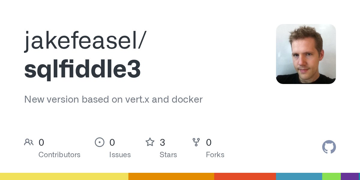 sqlfiddle's tweet card. New version based on vert.x and docker. Contribute to jakefeasel/sqlfiddle3 development by creating an account on GitHub.