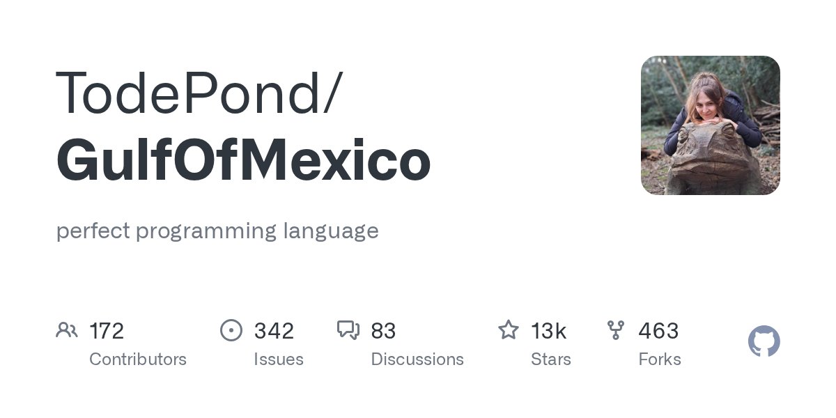 github_trends's tweet card. perfect programming language. Contribute to TodePond/GulfOfMexico development by creating an account on GitHub.