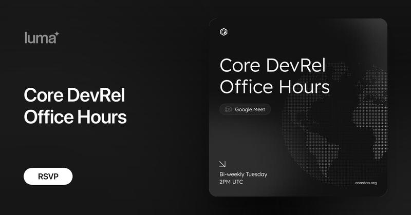corechain_devs's tweet card. Got a project idea to showcase? Facing technical hurdles? Or just curious to catch up on the latest in the Core ecosystem? Join the Core DevRel team for our…