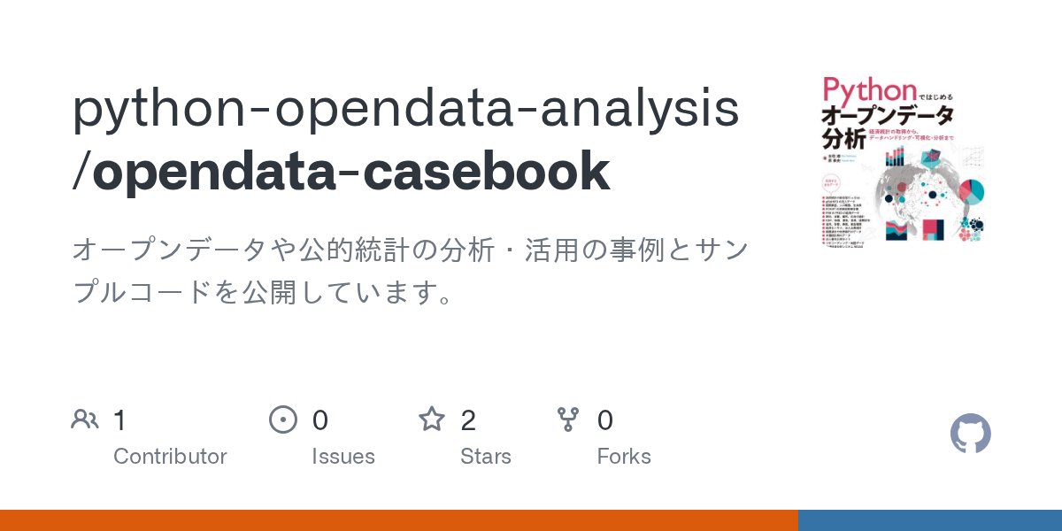 ftnext's tweet card. オープンデータや公的統計の分析・活用の事例とサンプルコードを公開しています。 . Contribute to python-opendata-analysis/opendata-casebook development by creating an account on GitHub.