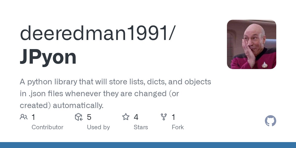 Python4Jobs's tweet card. A python library that will store lists, dicts, and objects in .json files whenever they are changed (or created) automatically. - deeredman1991/JPyon