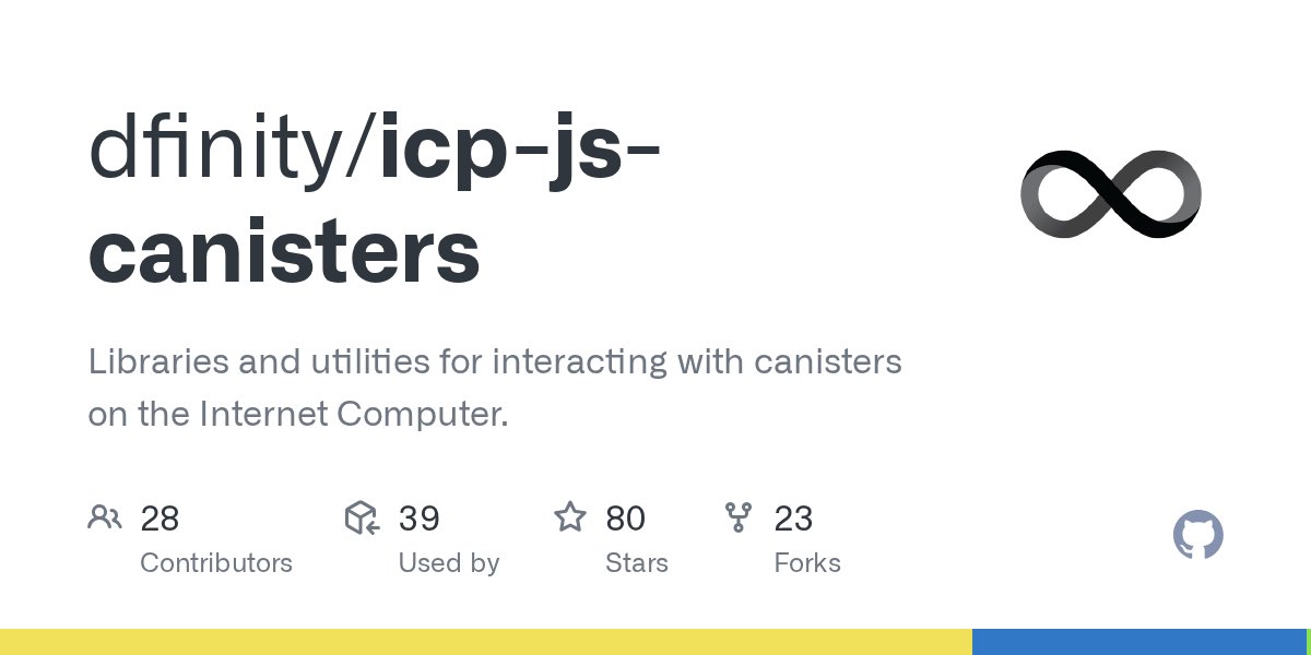 DFINITYDev's tweet card. Libraries and utilities for interacting with canisters on the Internet Computer. - dfinity/icp-js-canisters