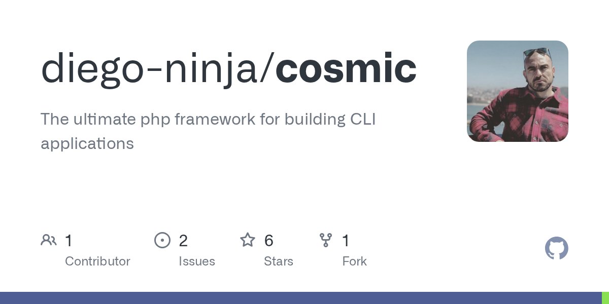 thefuriouscoder's tweet card. The ultimate php framework for building CLI applications - diego-ninja/cosmic