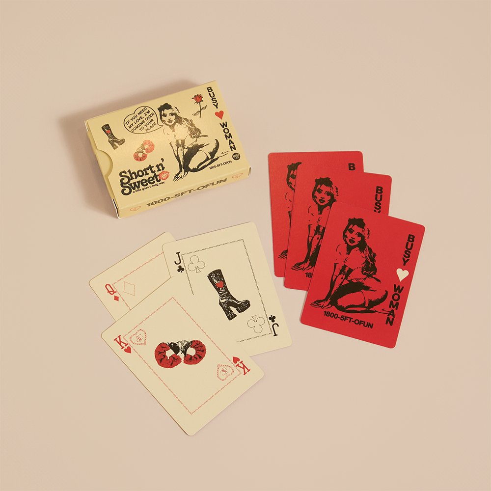 sabrinabot_py's tweet card. you don't have to keep these cards close to your chest ;) 52 customized playing cards 4 standard suits, 13 cards per suit, housed in a custom box only available to customers with u.s. shipping address