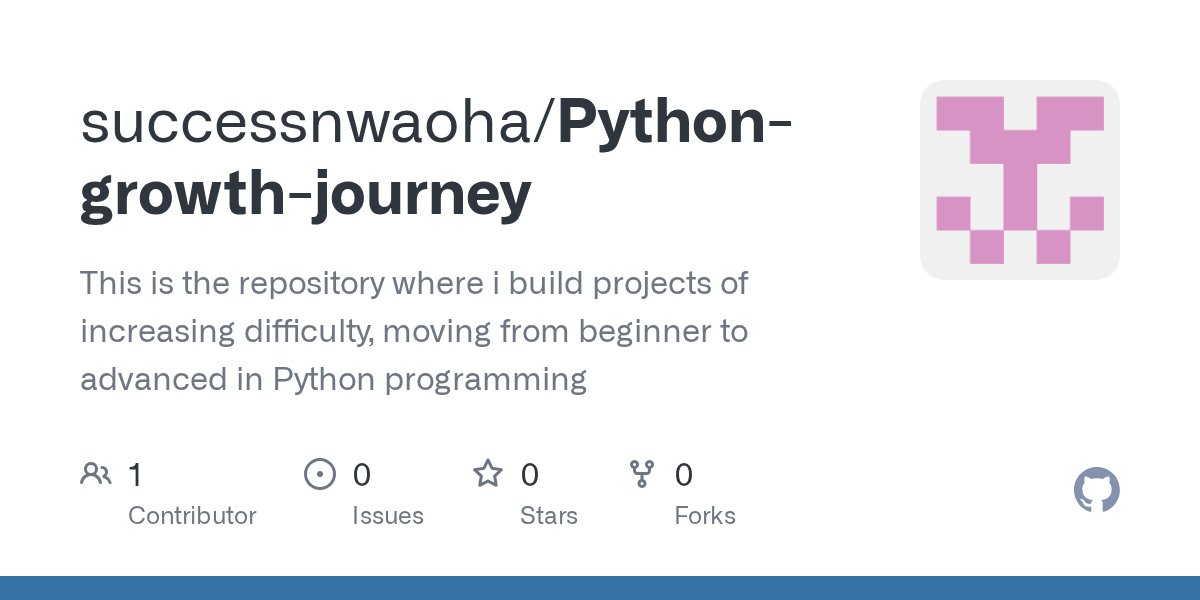 Todoroki2306's tweet card. This is the repository where i build projects of increasing difficulty, moving from beginner to advanced in Python programming - successnwaoha/Python-growth-journey